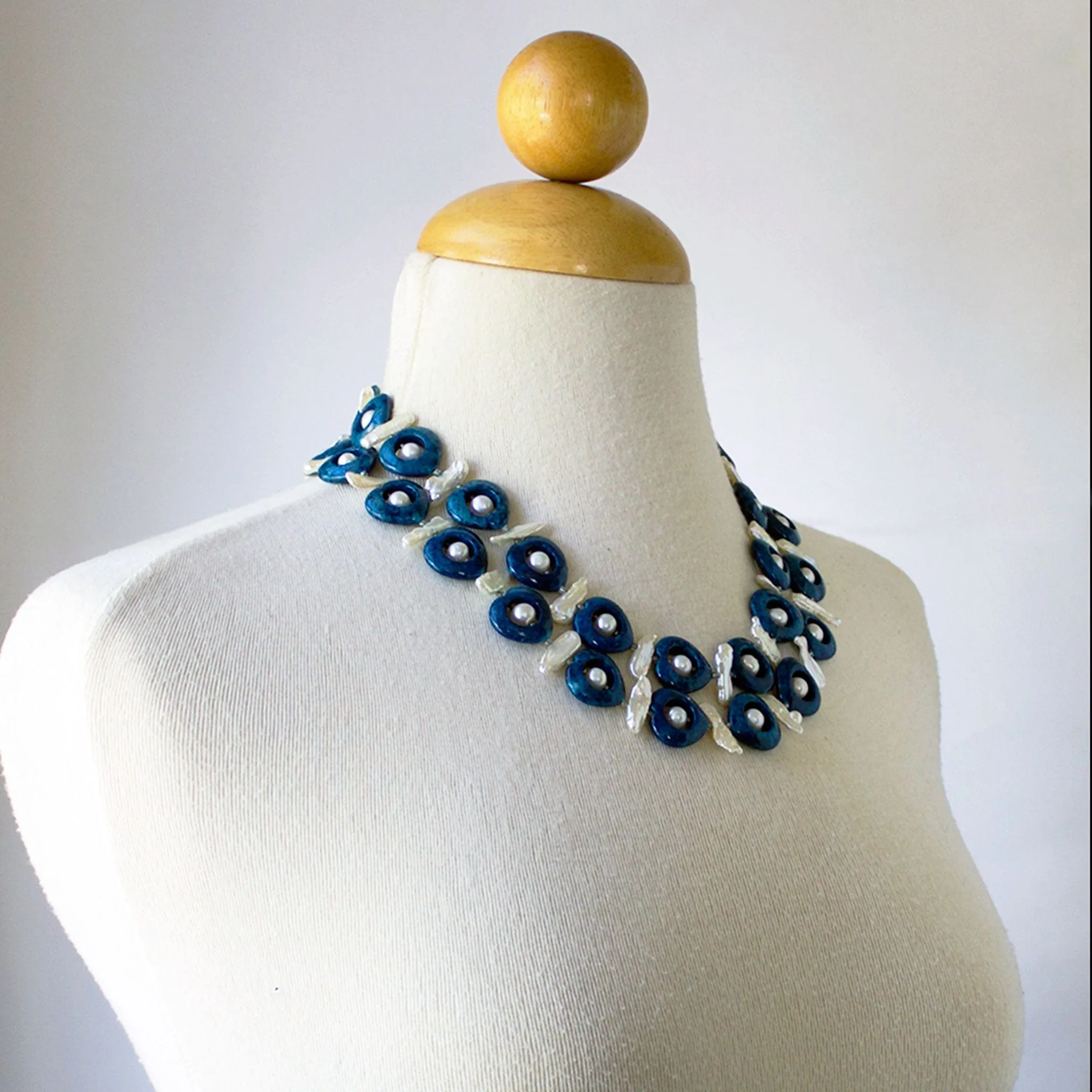 Blue Gemstone Pearl Necklace