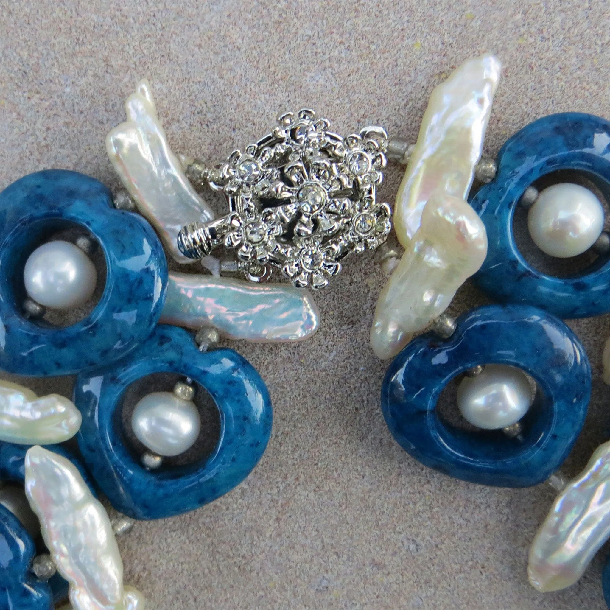 Blue Gemstone Pearl Necklace