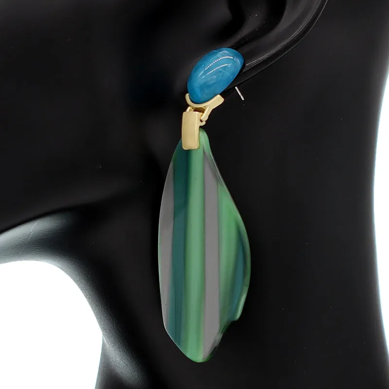 Blue Green Striped Lucite Earrings