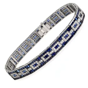 Blue Sapphire & 0.90ct Round Diamond Bracelet, 18k White Gold