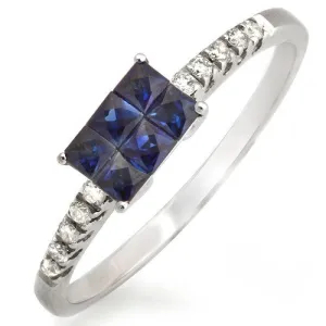 Blue Sapphire with Diamond Accents Ring, 18k White Gold