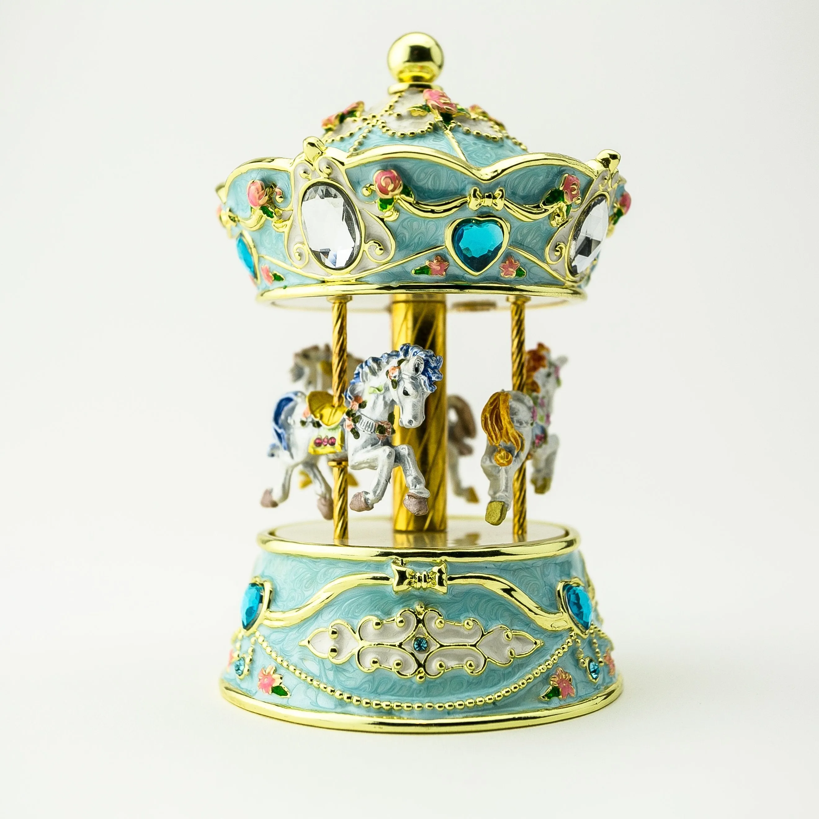 Blue Wind up Horse Carousel Faberge Egg