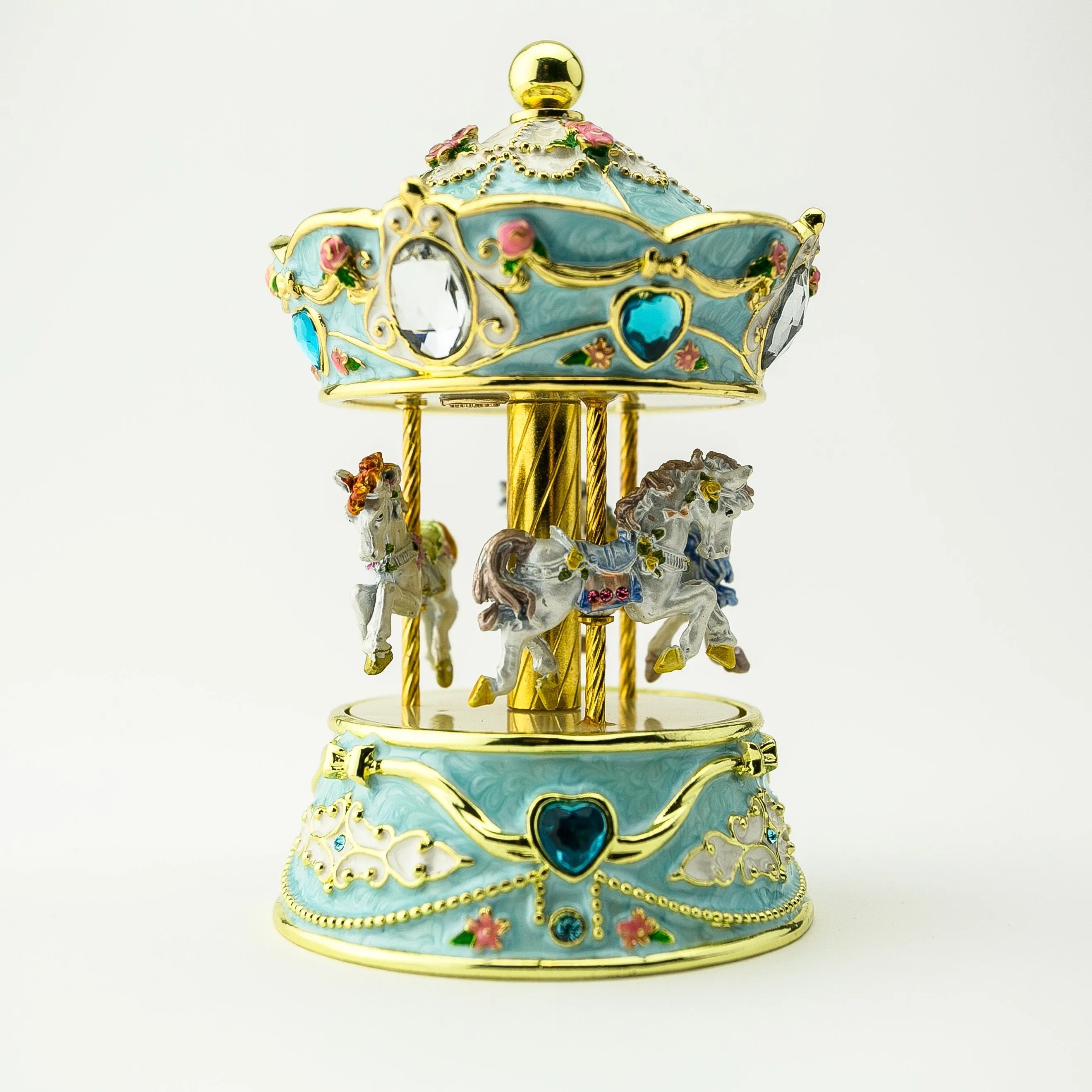 Blue Wind up Horse Carousel Faberge Egg