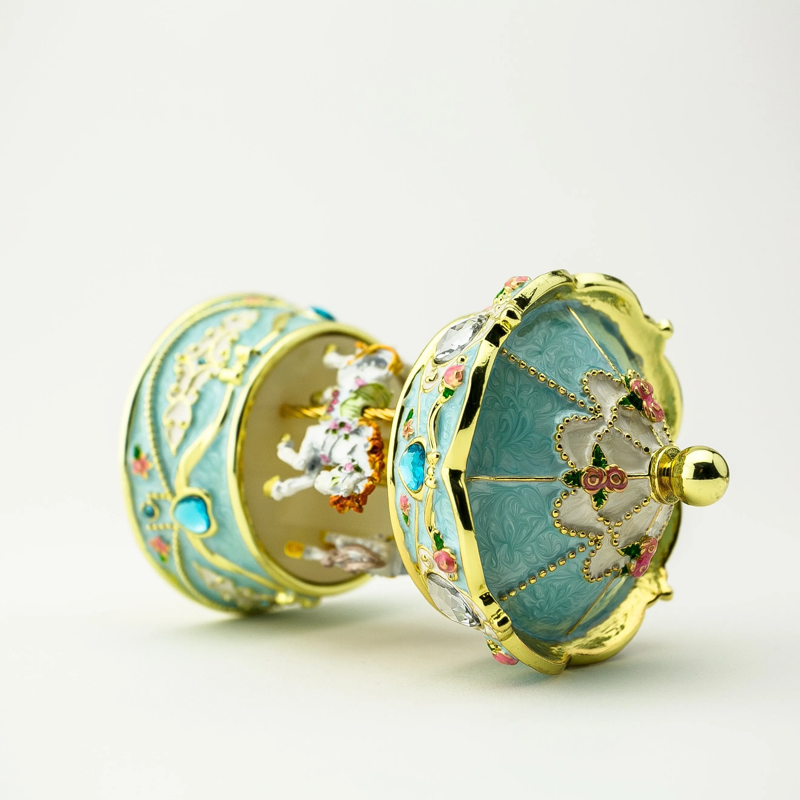 Blue Wind up Horse Carousel Faberge Egg