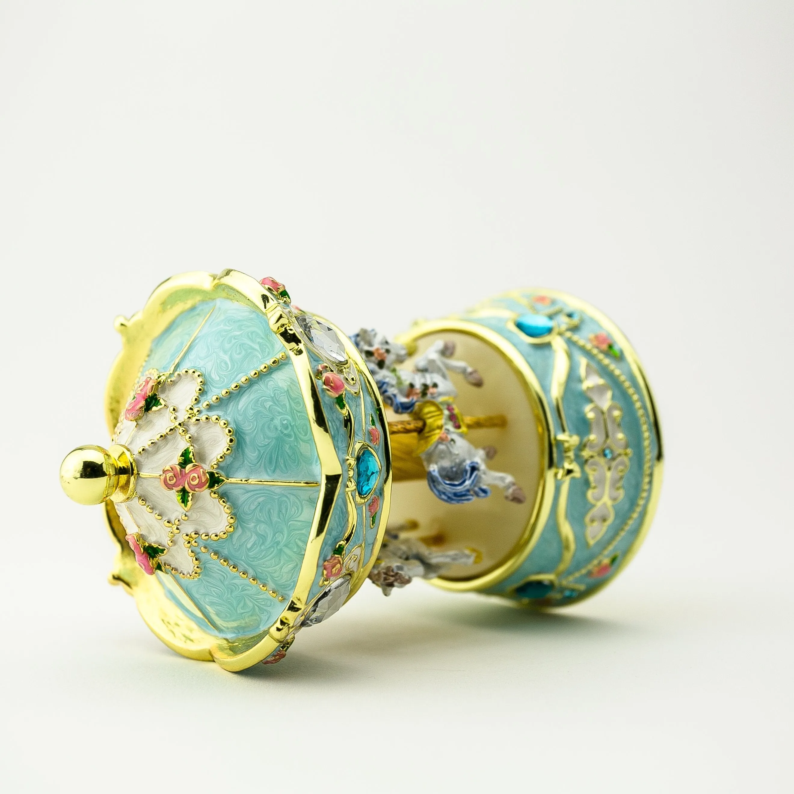Blue Wind up Horse Carousel Faberge Egg