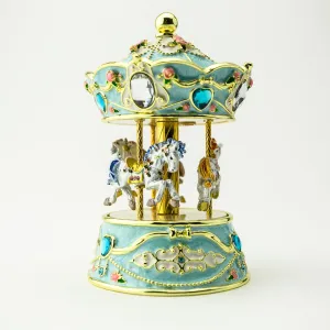 Blue Wind up Horse Carousel Faberge Egg