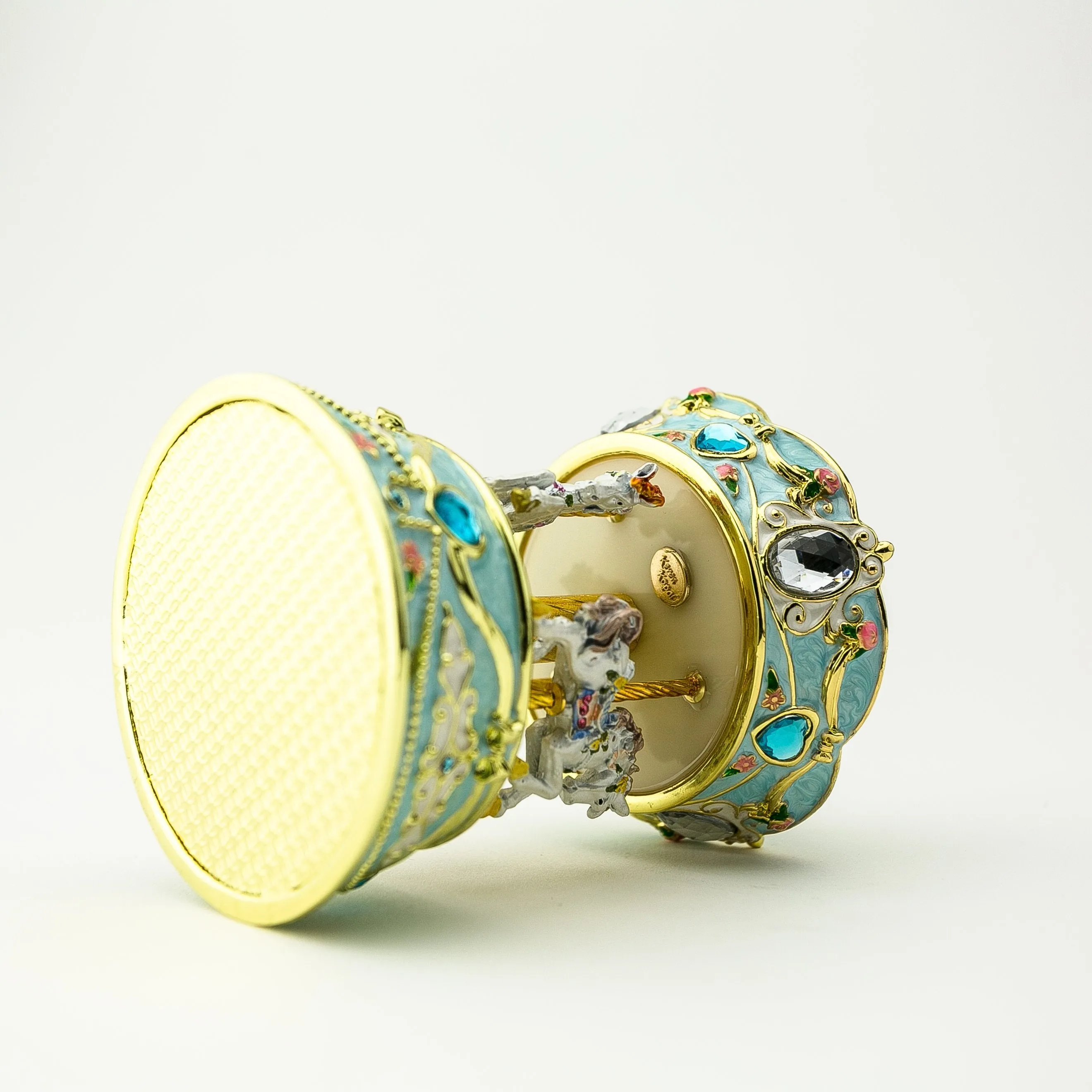Blue Wind up Horse Carousel Faberge Egg