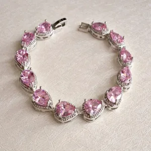 Blush Pink Bridal Bracelet, Pink Teardrop CZ Crystal Wedding Bracelet, Cubic Zirconia Tennis Bracelet, Bridesmaid Bracelet, Blush Wedding