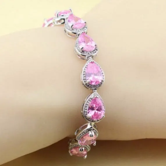 Blush Pink Bridal Bracelet, Pink Teardrop CZ Crystal Wedding Bracelet, Cubic Zirconia Tennis Bracelet, Bridesmaid Bracelet, Blush Wedding