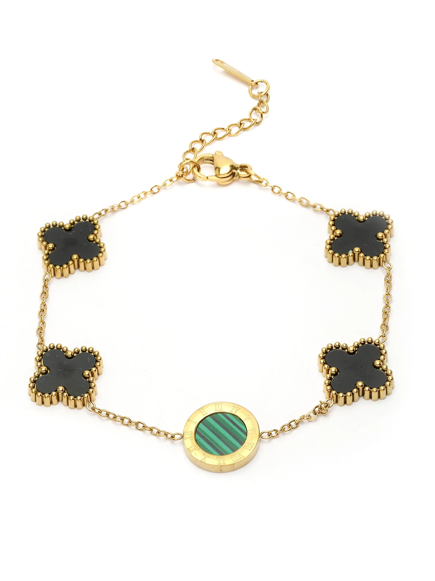 Bohey by KARATCART Gold-Plated Green and Black Charm Bracelet for Women