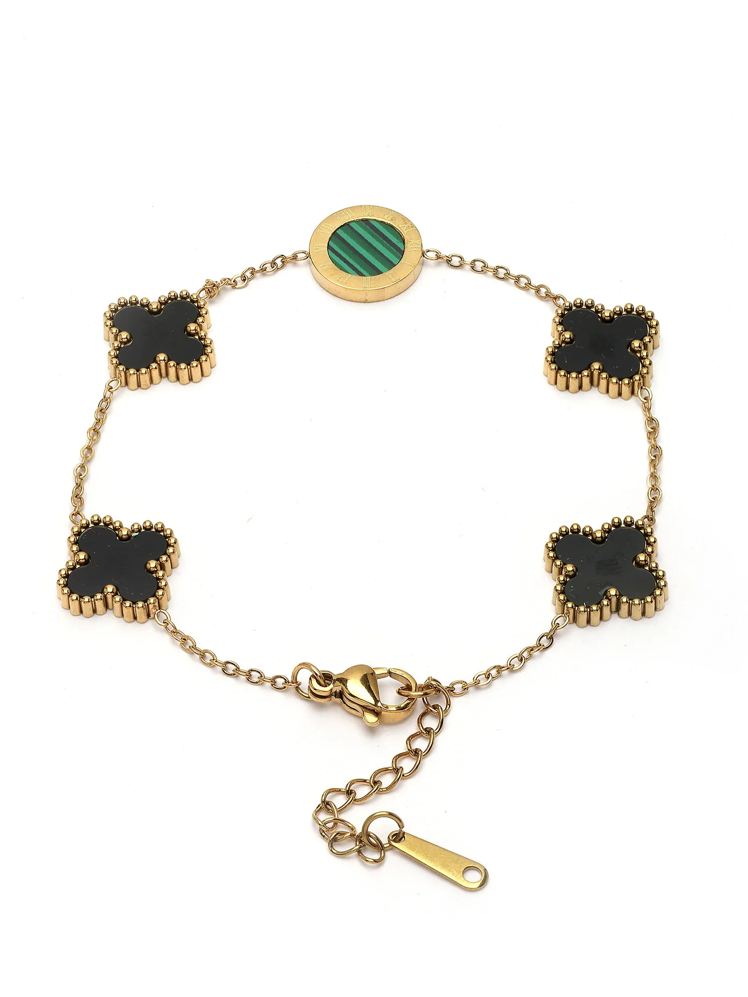 Bohey by KARATCART Gold-Plated Green and Black Charm Bracelet for Women