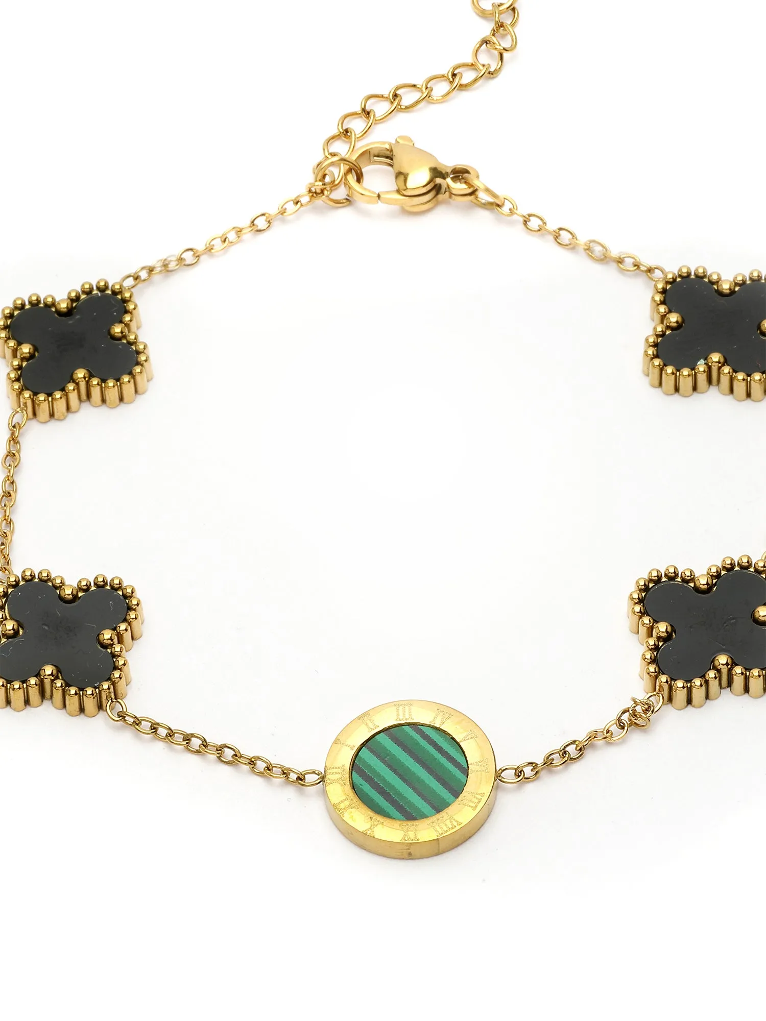 Bohey by KARATCART Gold-Plated Green and Black Charm Bracelet for Women