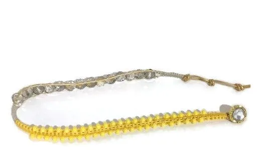 Boho chic, beaded leather wrap macrame bracelet, The yellow daisies bracelet