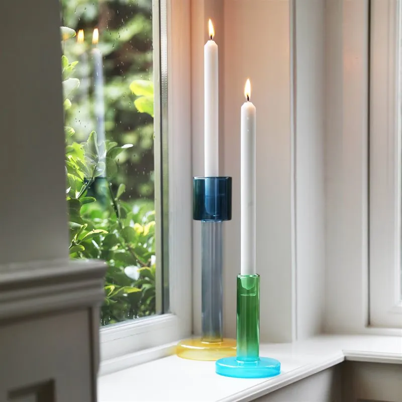 Bole candle holder S green-blue