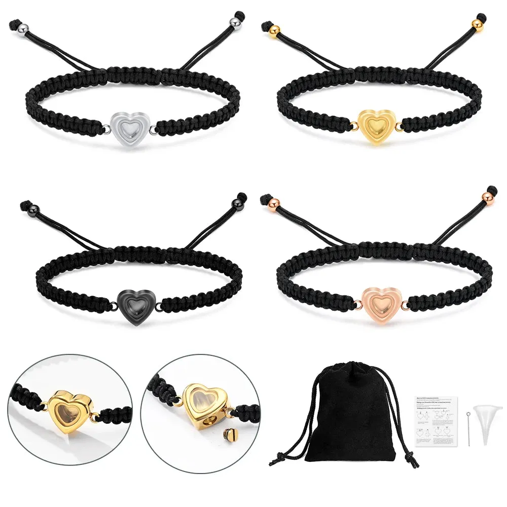 Braided Heart Memorial Ashes Bracelet – Adjustable Keepsake Urn for Women