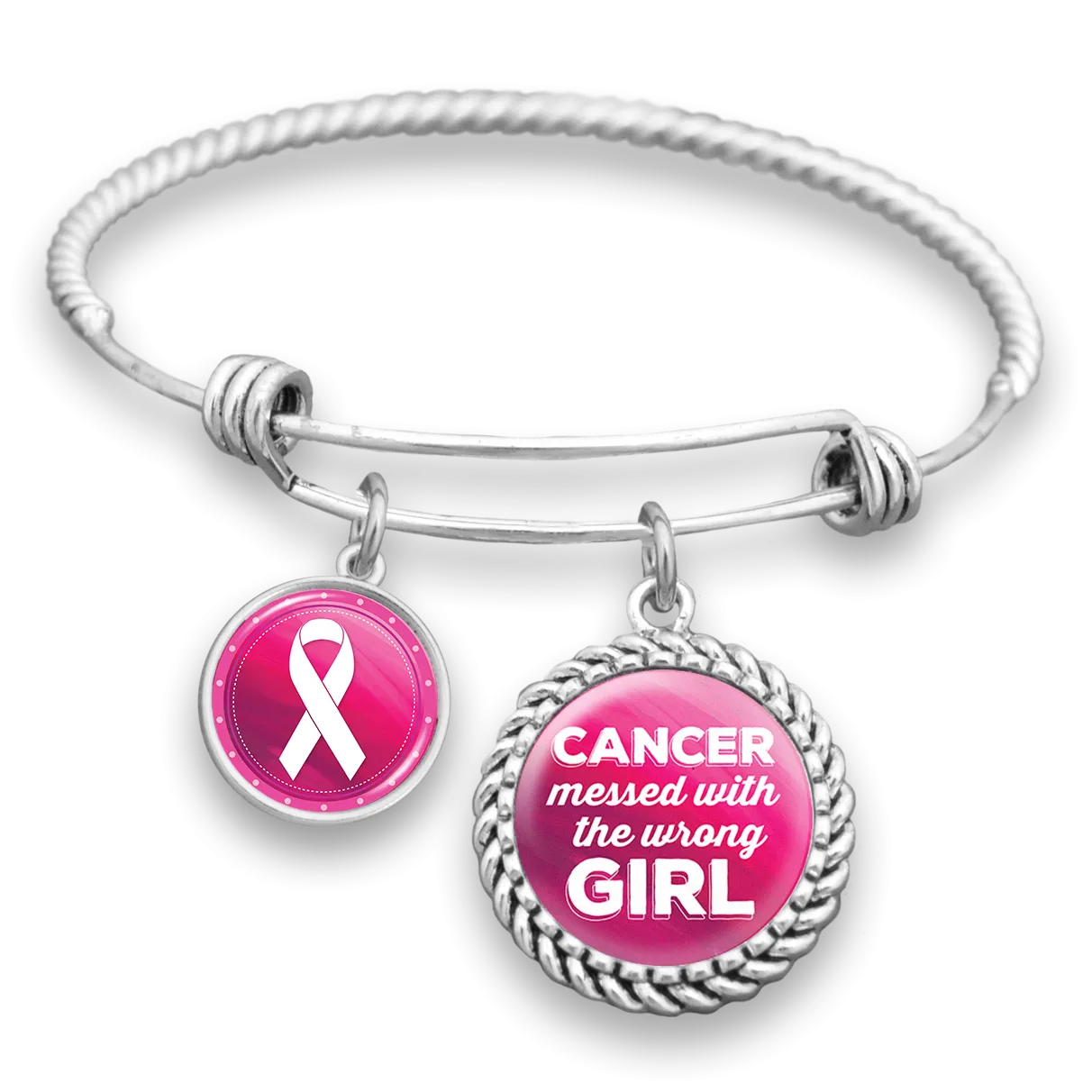 Breast Cancer Awareness "Cancer Messed With The Wrong Girl" Charm Bracelet