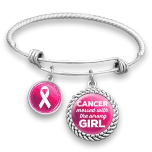 Breast Cancer Awareness "Cancer Messed With The Wrong Girl" Charm Bracelet