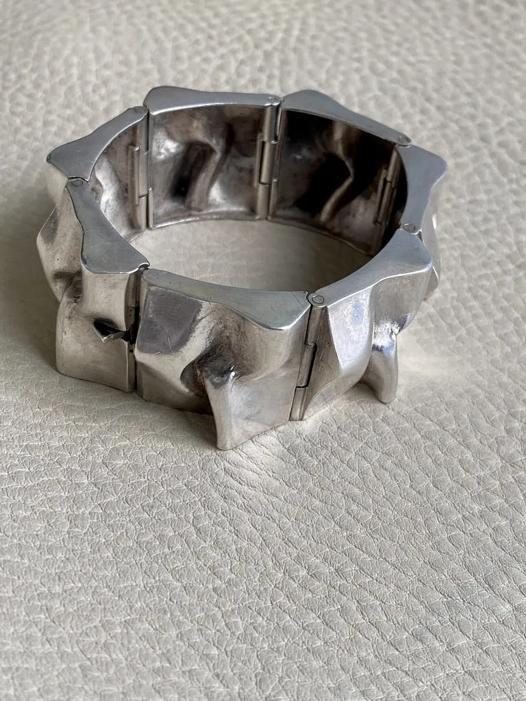 Brutalist Wide Organic Link Bracelet in Sterling Silver by Matti Hyvärinen for Sirokoru Oy - 7 inch length