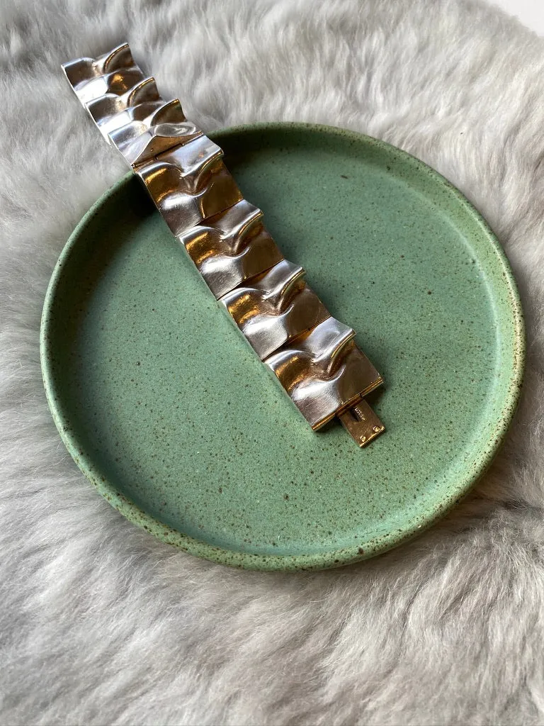 Brutalist Wide Organic Link Bracelet in Sterling Silver by Matti Hyvärinen for Sirokoru Oy - 7 inch length