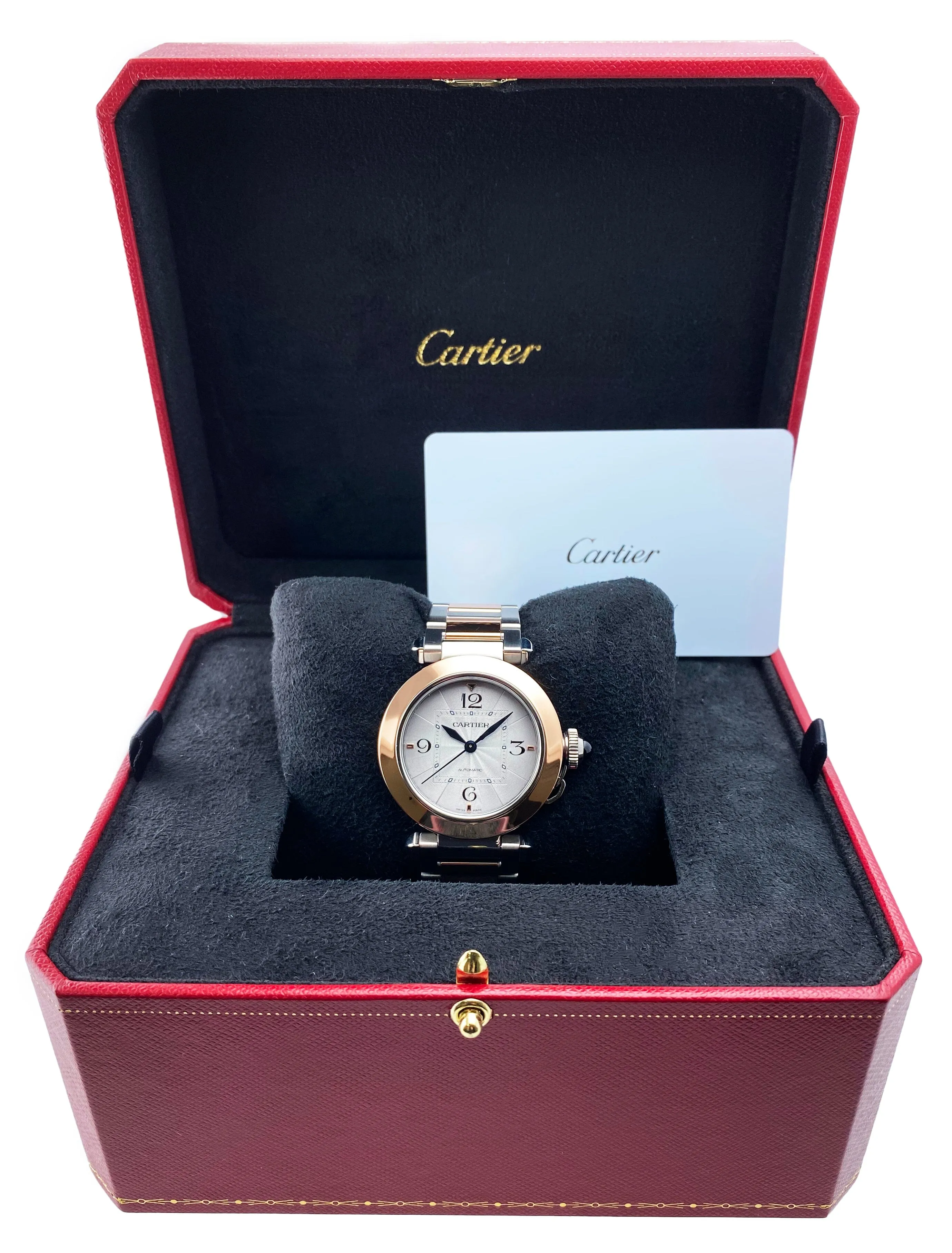 Cartier Pasha W2PA0008 18K Rose Gold Steel Watch Mens Box Papers