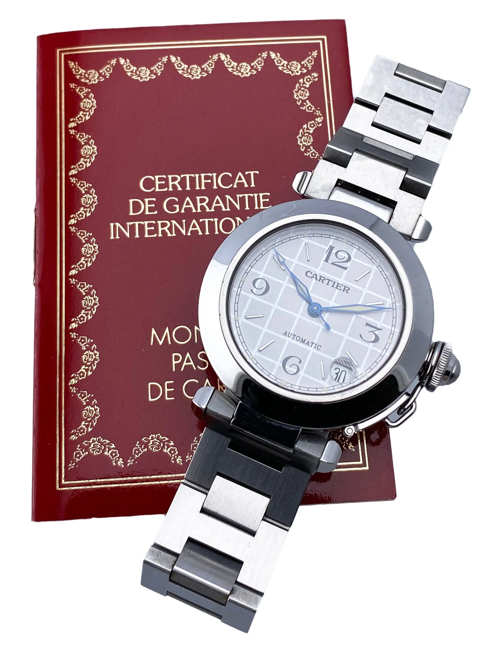 Cartier Pasha W31023M7 Silver Dial Steel Watch Box Papers