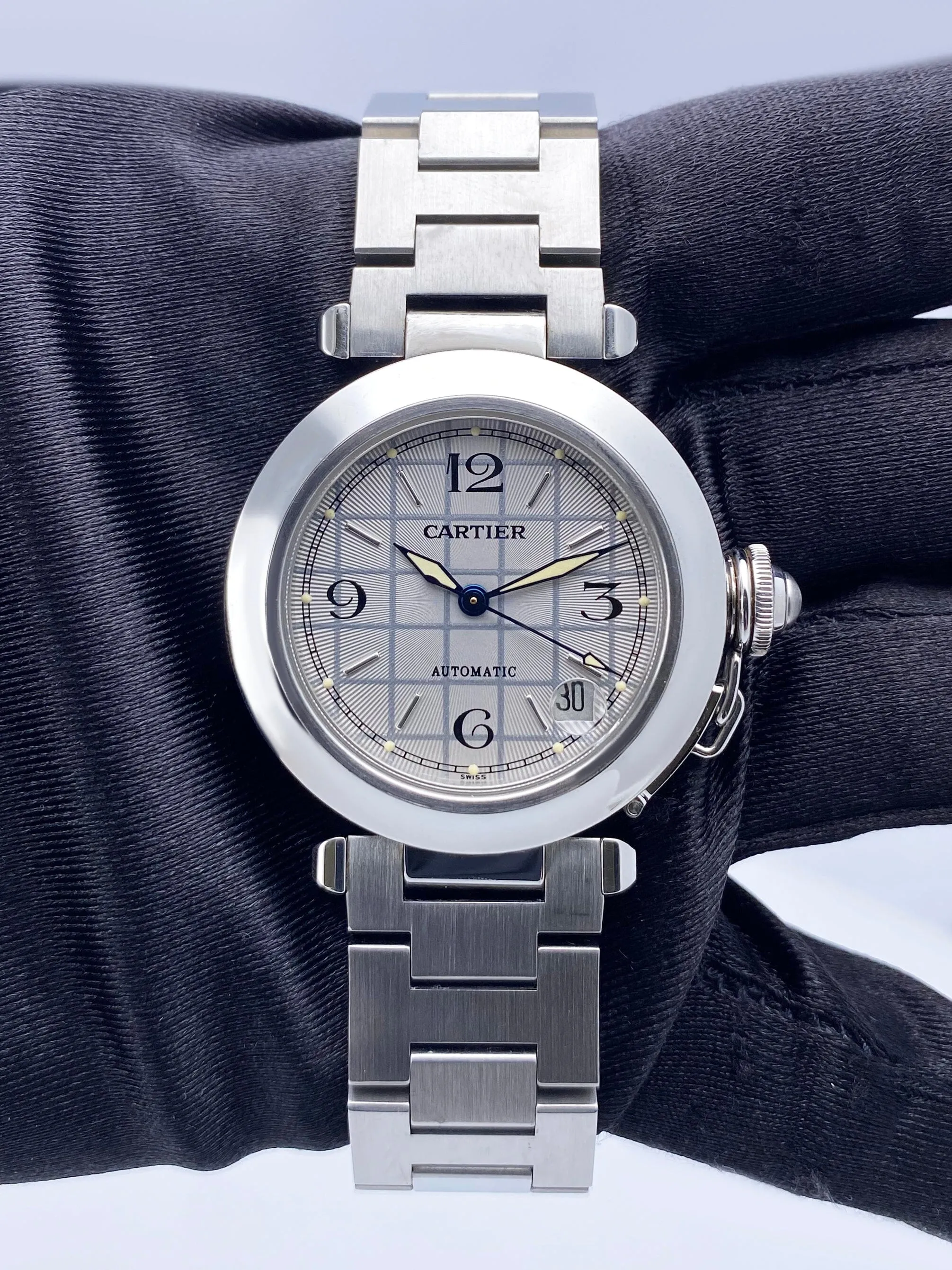 Cartier Pasha W31023M7 Silver Dial Steel Watch Box Papers