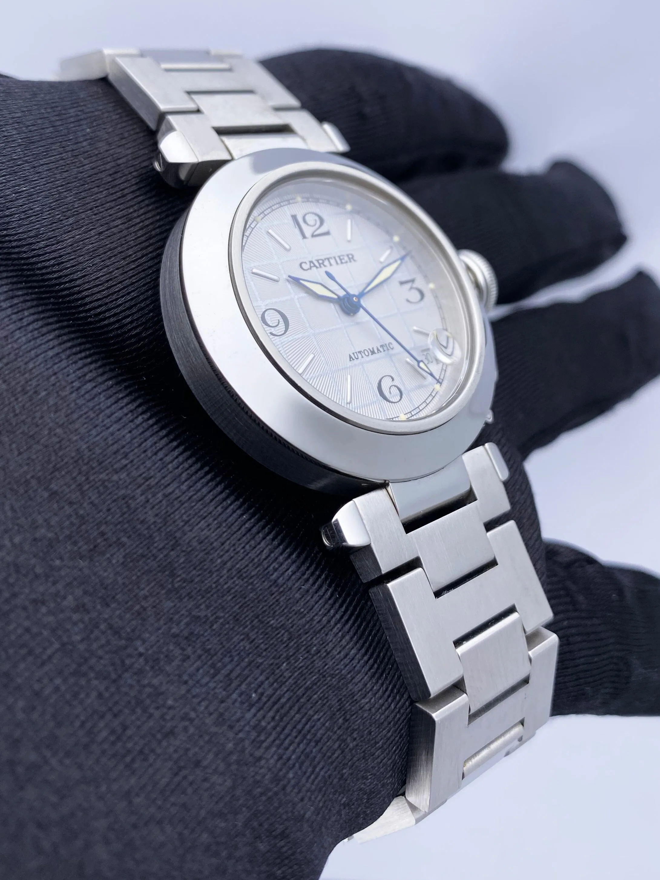 Cartier Pasha W31023M7 Silver Dial Steel Watch Box Papers