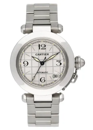 Cartier Pasha W31023M7 Silver Dial Steel Watch Box Papers
