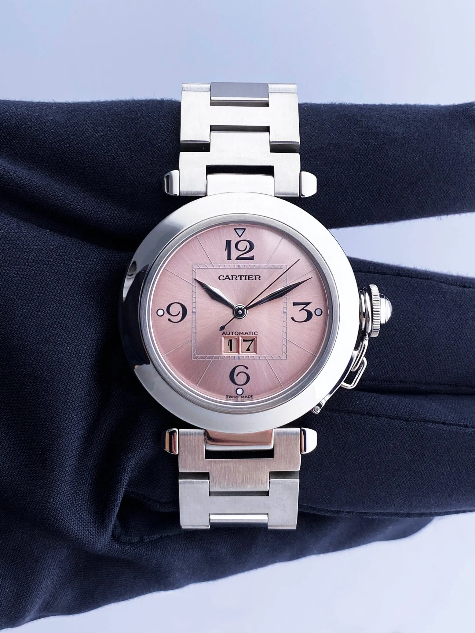 Cartier Pasha W31058M7 Pink Dial Steel Ladies Watch
