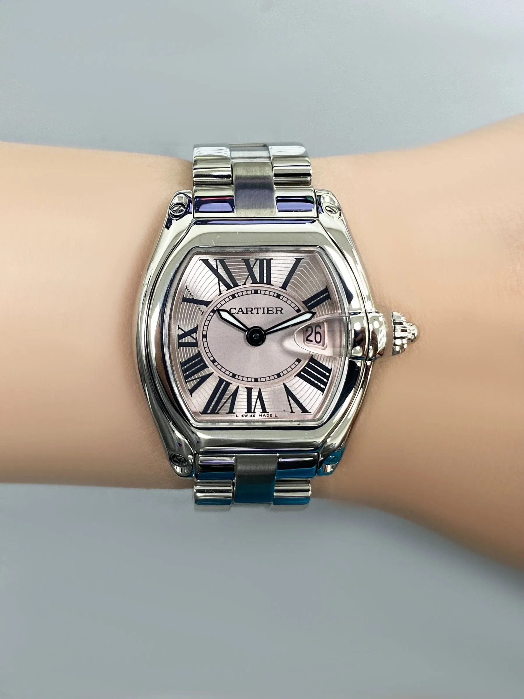 Cartier Roadster W62017V3 Pink Dial Steel Ladies Watch