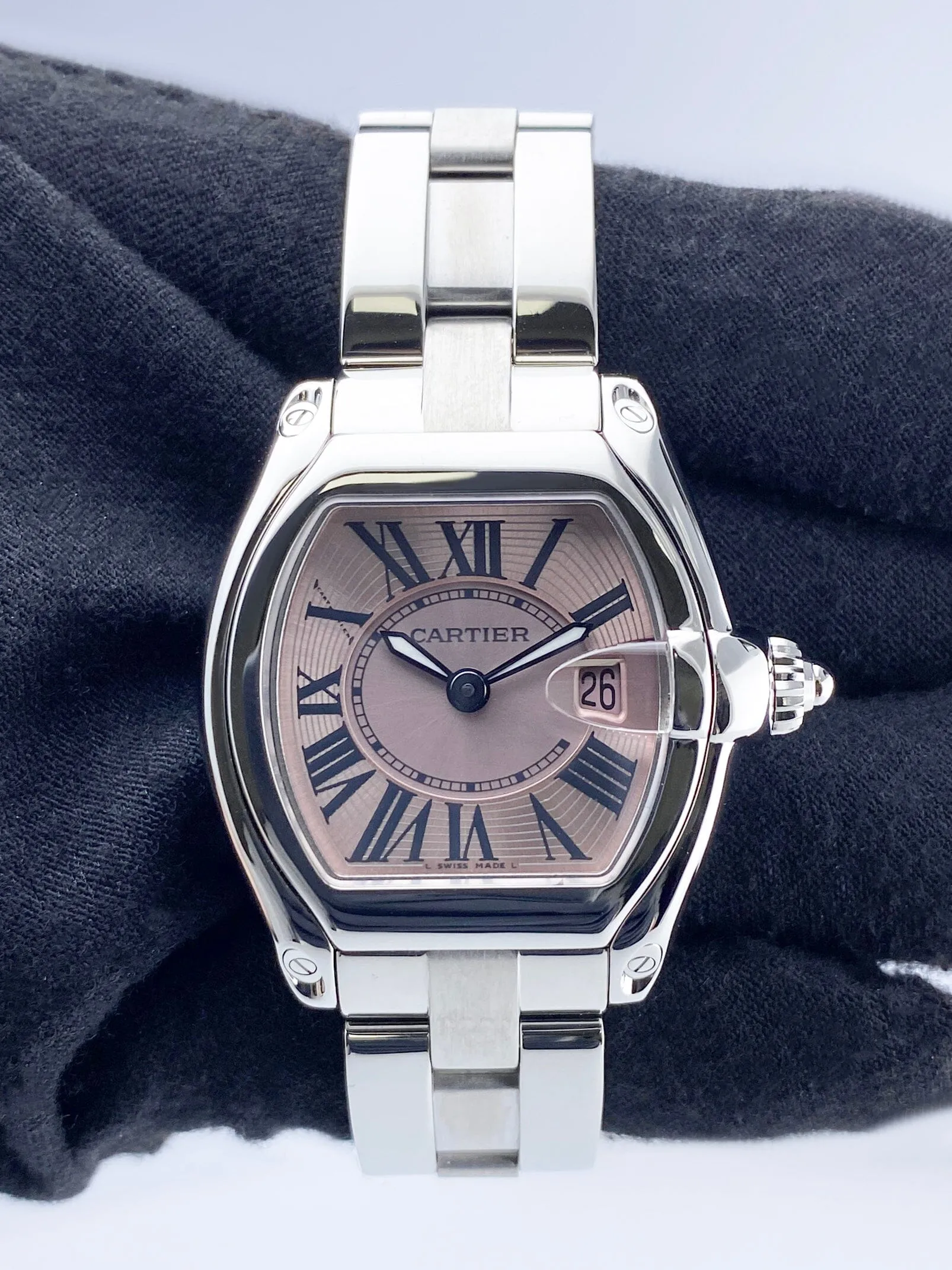 Cartier Roadster W62017V3 Pink Dial Steel Ladies Watch