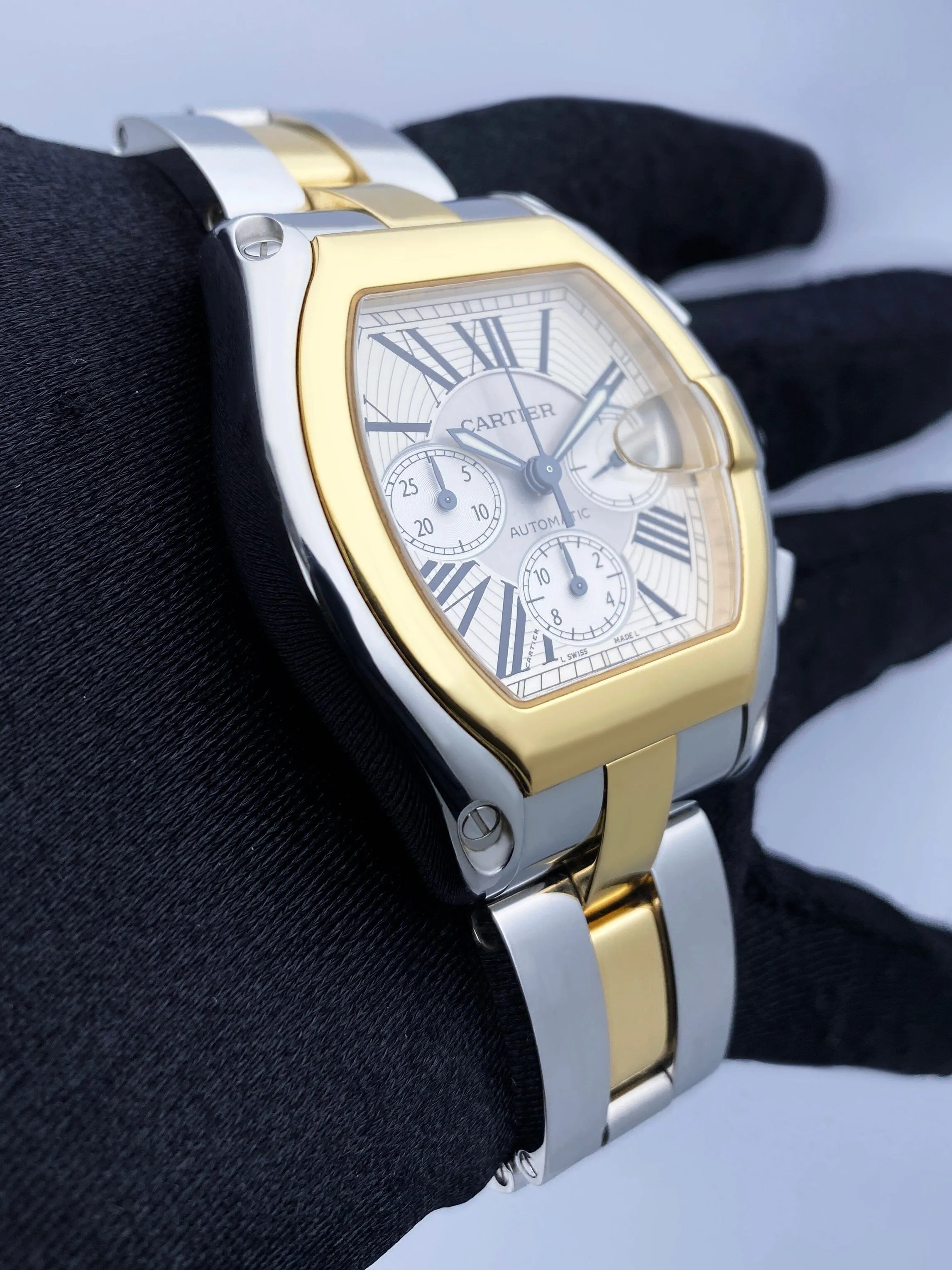 Cartier Roadster W62027Z1 Silver Dial Two Tone Mens Watch
