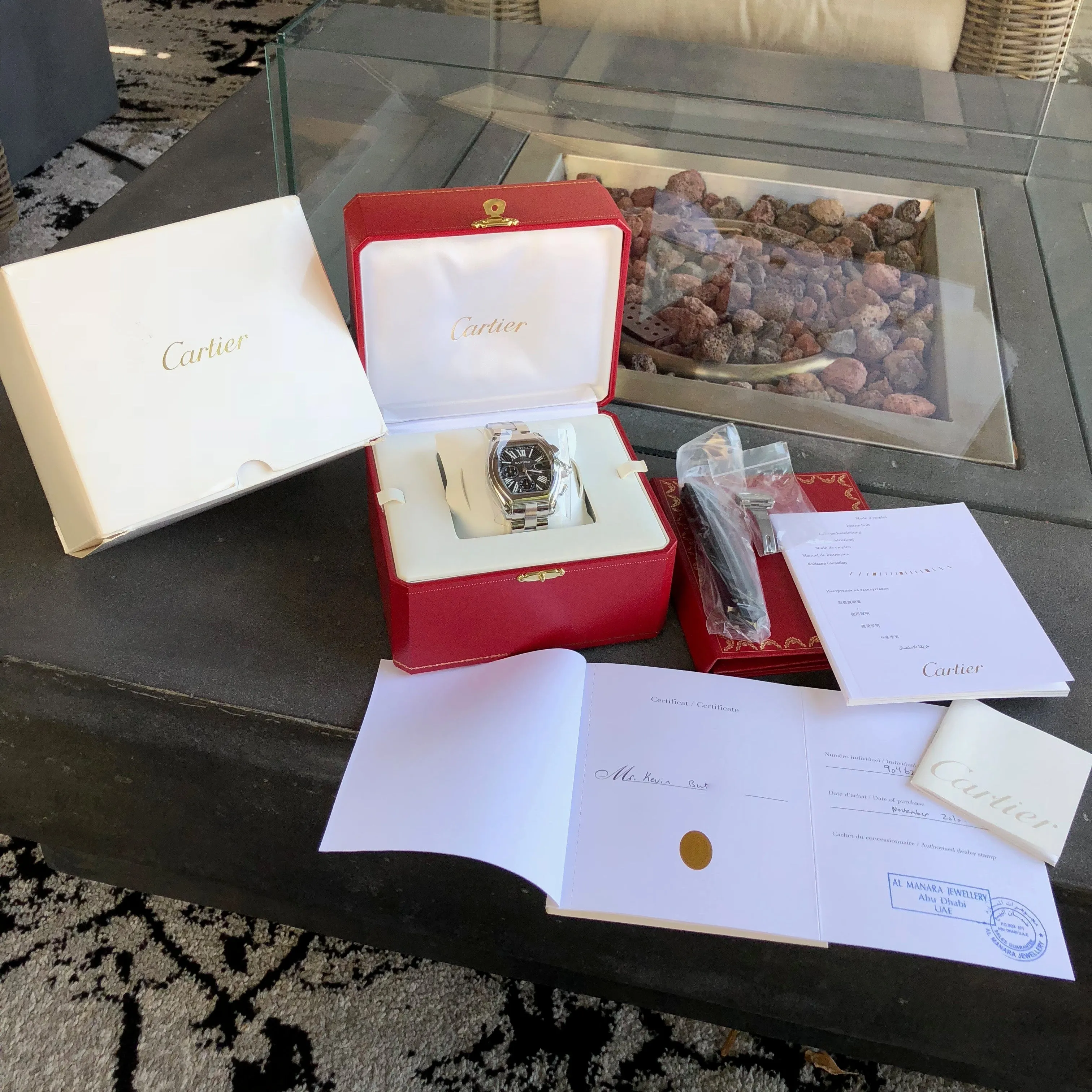 Cartier Roadster XL 2618 Chronograph Black Steel Automatic Wristwatch Box Papers