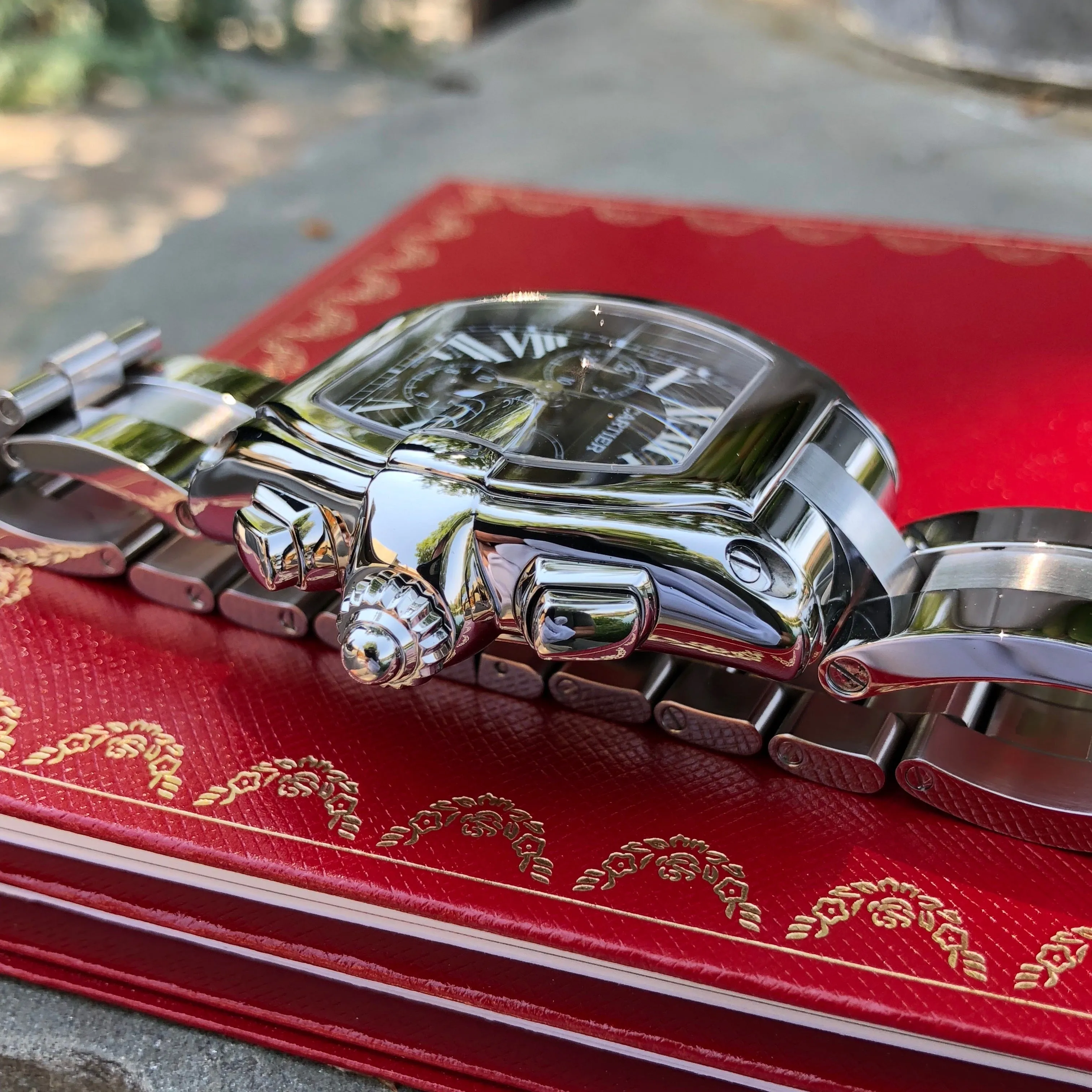 Cartier Roadster XL 2618 Chronograph Black Steel Automatic Wristwatch Box Papers