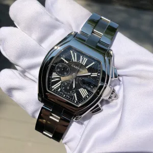 Cartier Roadster XL 2618 Chronograph Black Steel Automatic Wristwatch Box Papers