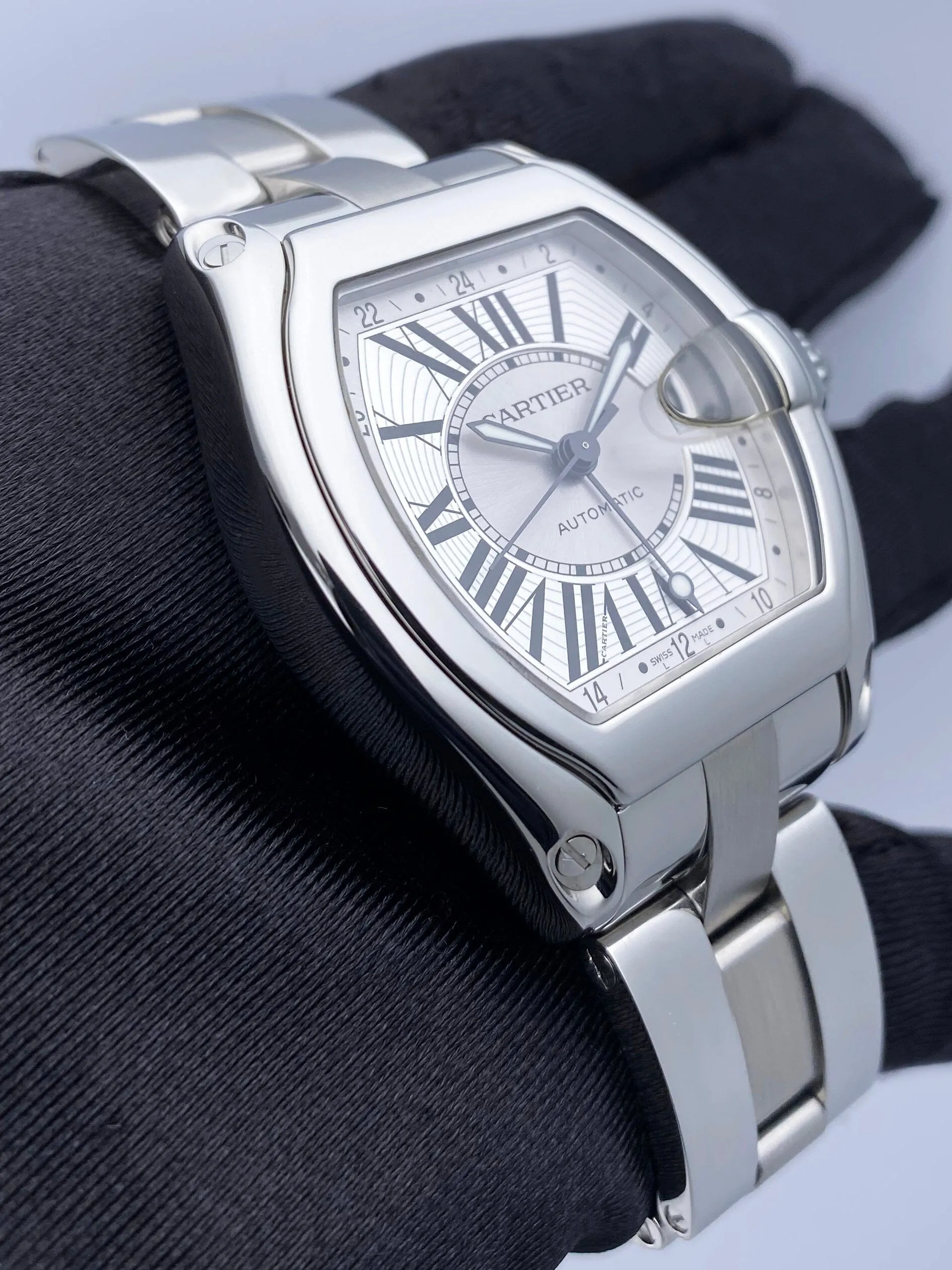 Cartier Roadster XL W62032X6 GMT Stainless Steel Mens Watch