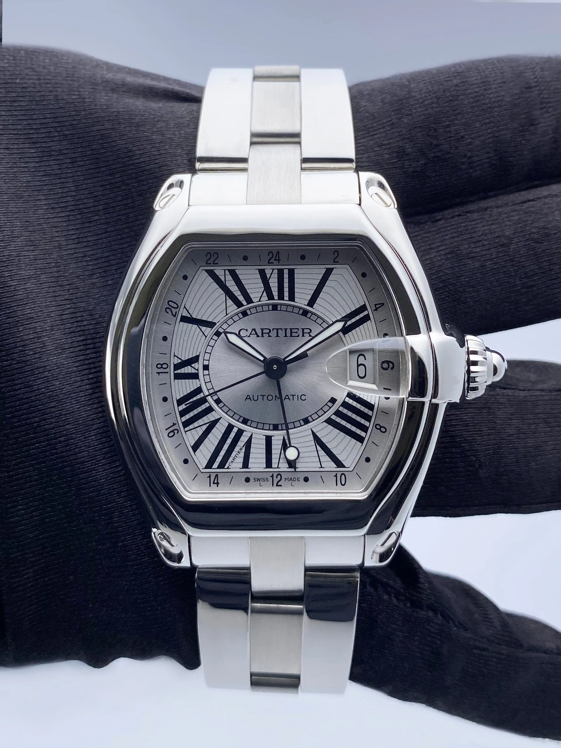 Cartier Roadster XL W62032X6 GMT Stainless Steel Mens Watch