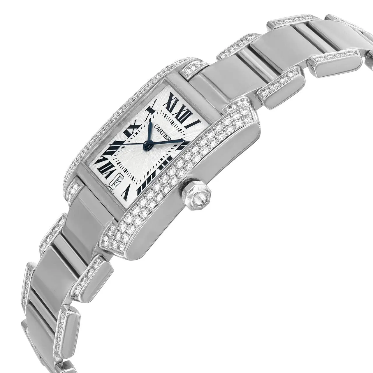 Cartier Tank Francaise 18K White Gold Diamond Silver Dial Watch WE1003SF