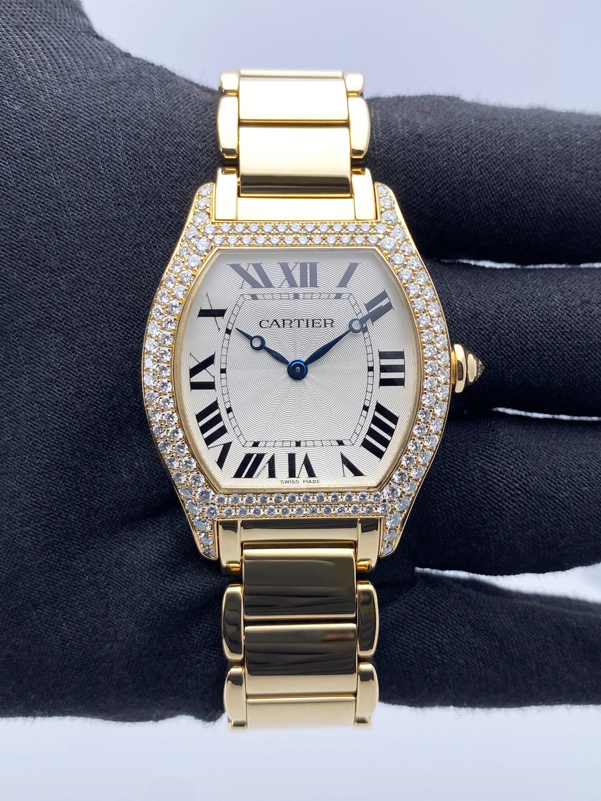 Cartier Tortue Large WA5037W8 Diamond Yellow Gold Mens Watch