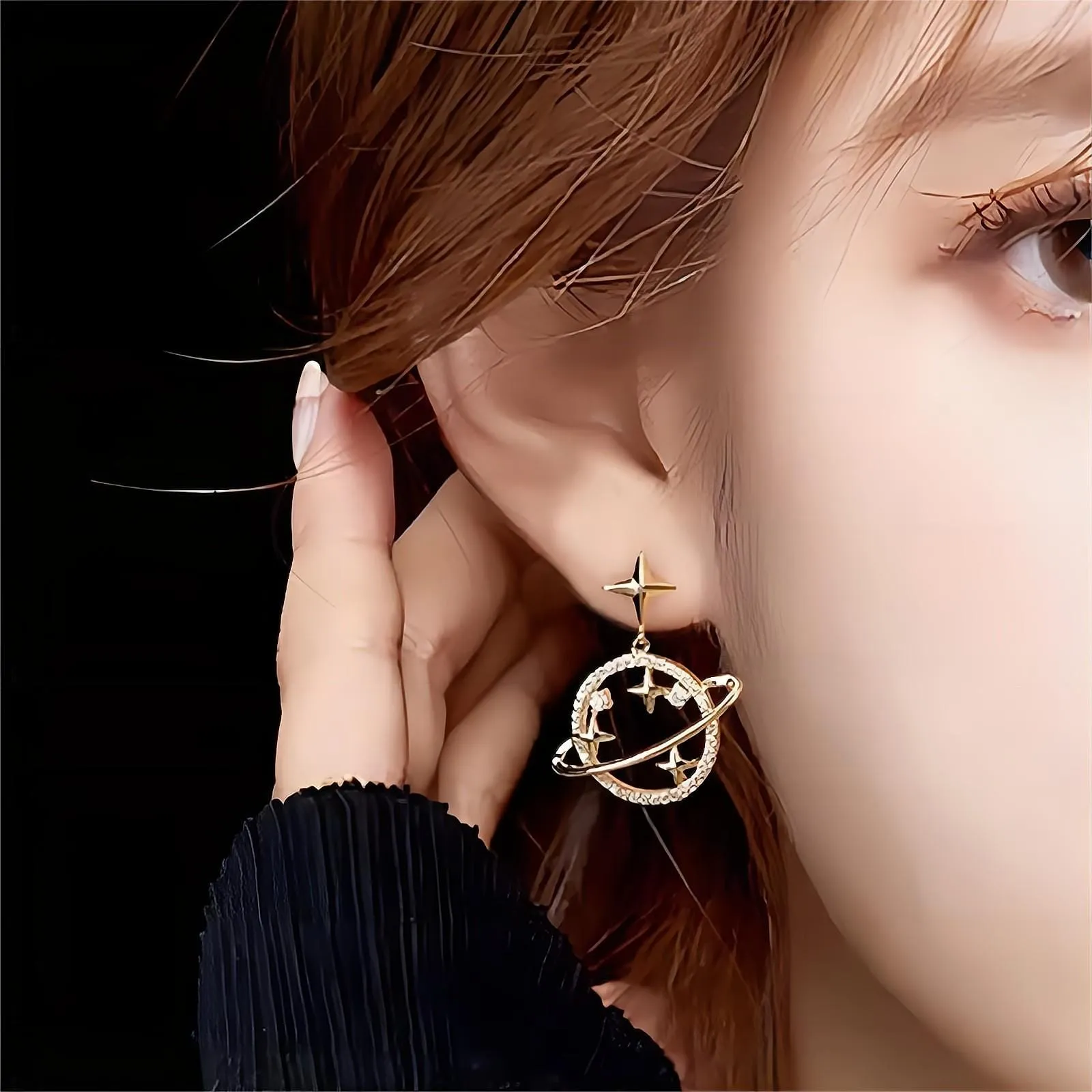 Celestial Crystal Saturn Gold Earrings
