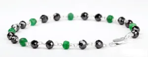 Certified 4-5 mm Black Diamond With Emerald Beads Bracelet in 925 Sterling Silver! Very Elegant & Great Shine