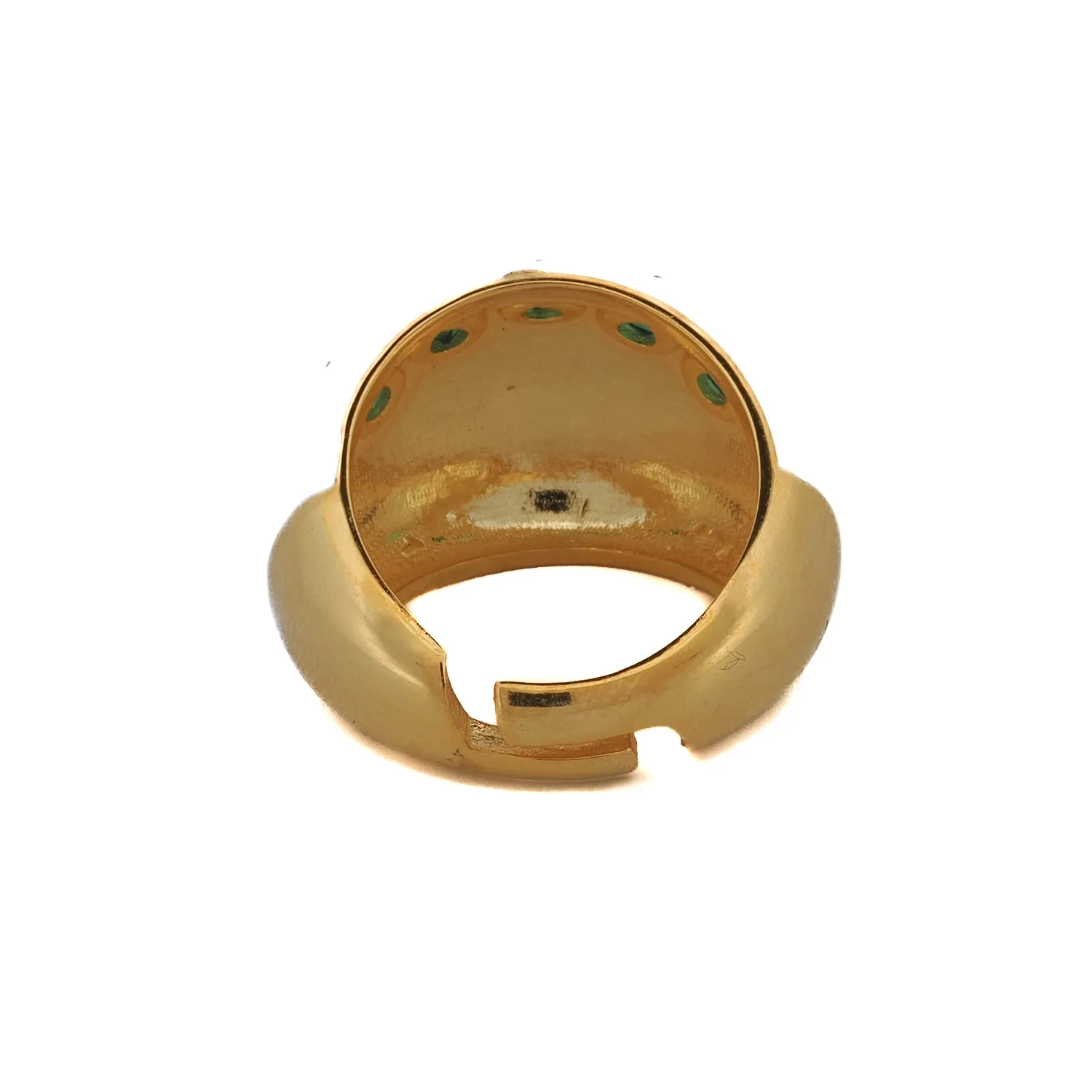 Chai Symbol & Emerald Eye Blue Enamel Adjustable Ring