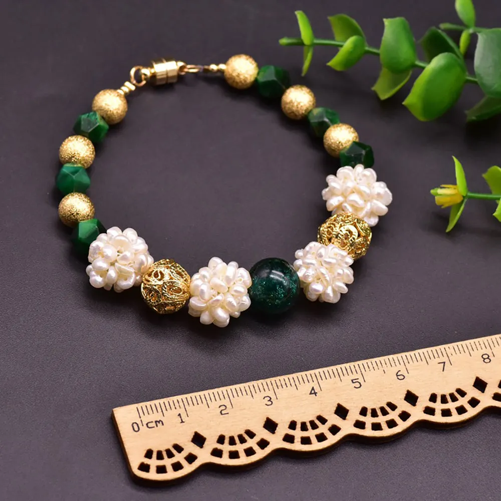 Charm Green Agate Natural Freshwater Pearl Bracelet Magnetic Fashion Jewelry