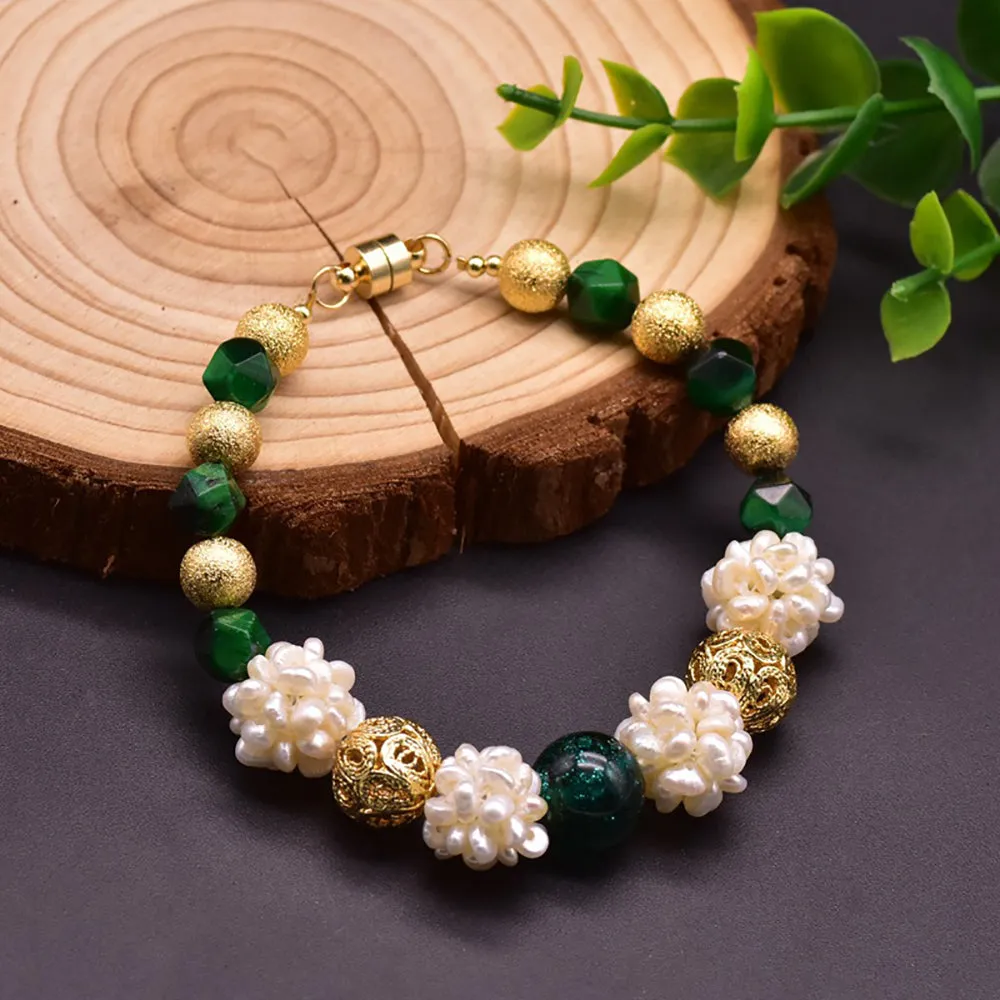 Charm Green Agate Natural Freshwater Pearl Bracelet Magnetic Fashion Jewelry