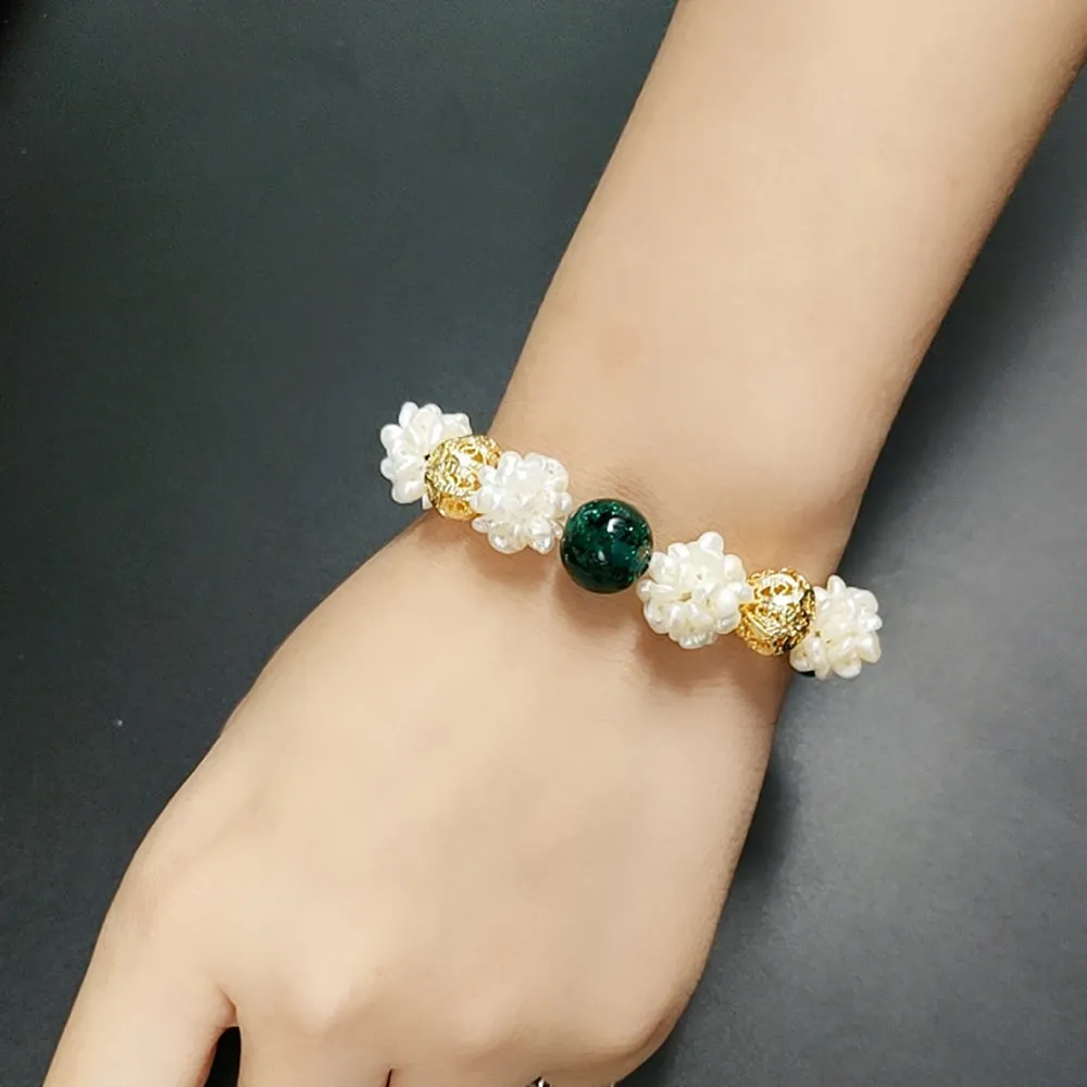 Charm Green Agate Natural Freshwater Pearl Bracelet Magnetic Fashion Jewelry