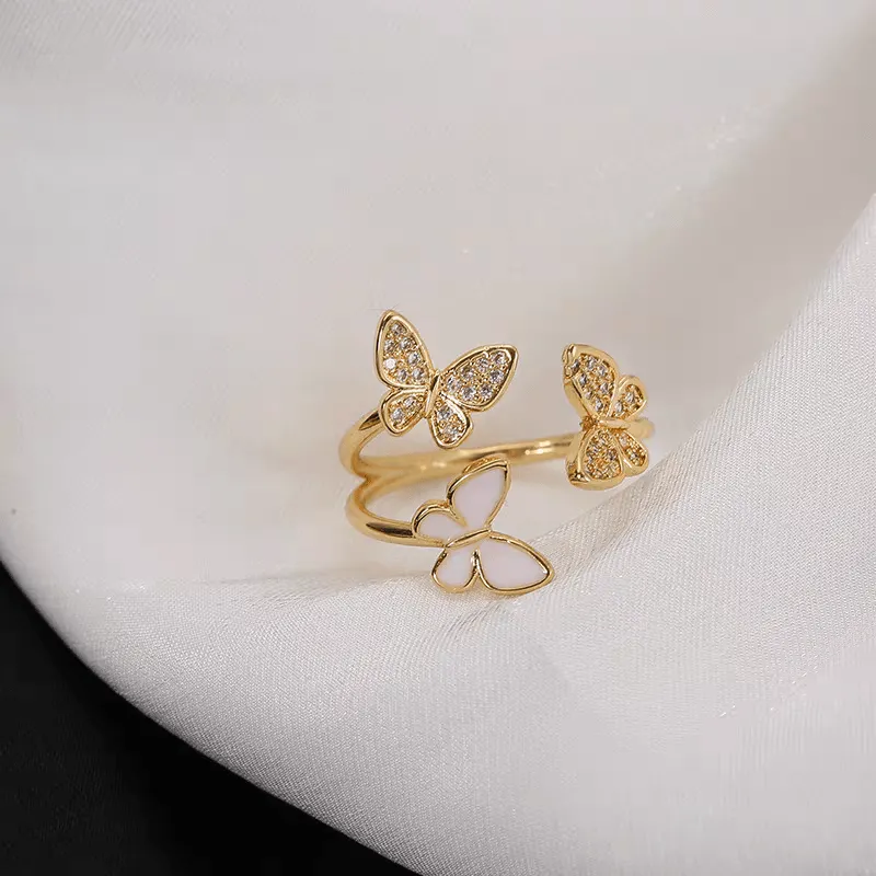 Chic CZ Inlaid Butterfly Ring