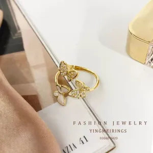 Chic CZ Inlaid Butterfly Ring