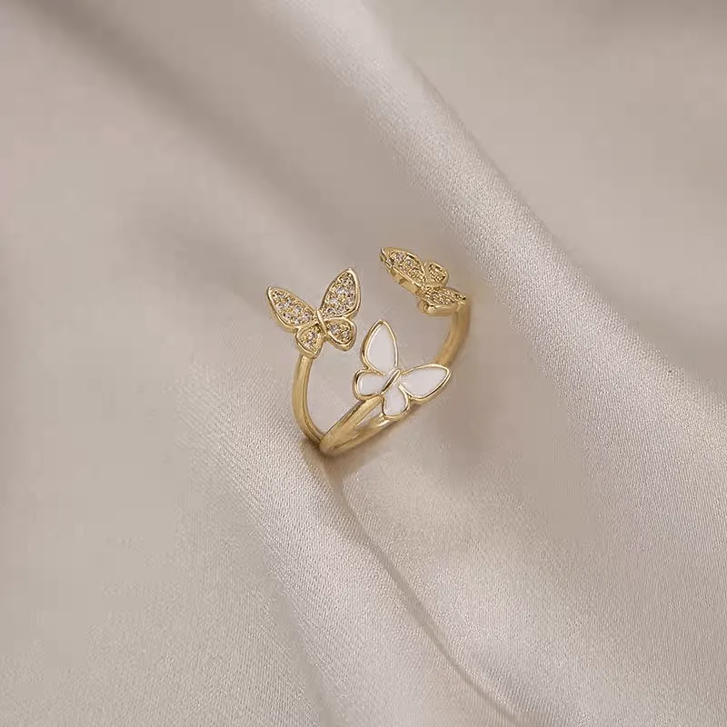 Chic CZ Inlaid Butterfly Ring