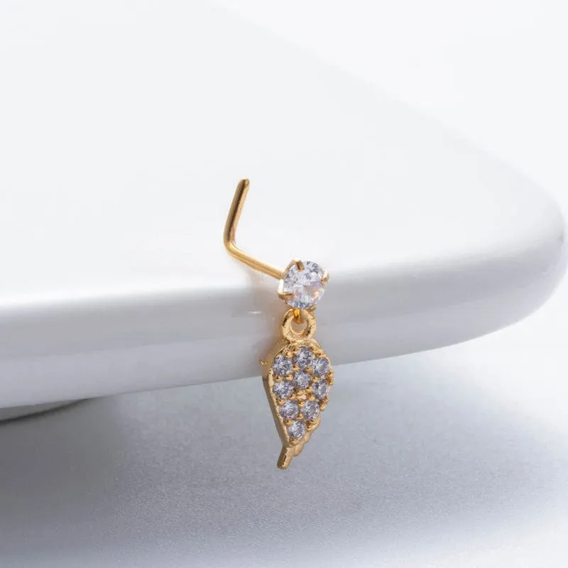 Chic CZ Inlaid Dangling Crown Floral Stainless Steel Nose Piercing Nose Stud