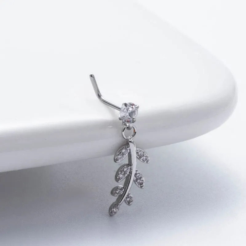 Chic CZ Inlaid Dangling Crown Floral Stainless Steel Nose Piercing Nose Stud